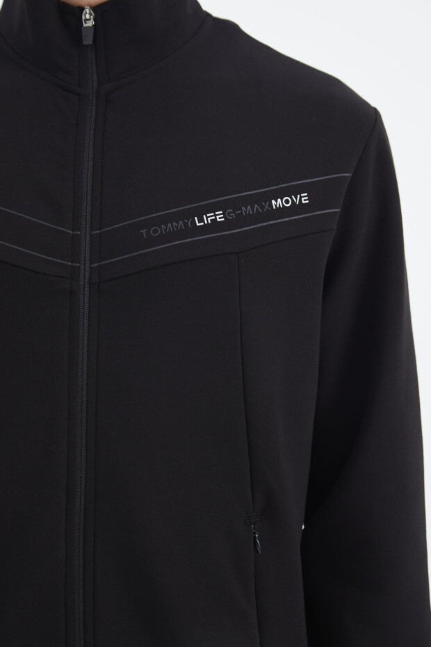 Siyah Dik Yaka Renk Bloklu Gizli Cep Detaylı Rahat Kalıp Erkek Sweatshirt - 88290