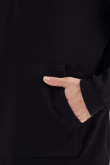 Siyah Dik Yaka Yarım Fermuarlı Cep Detaylı Erkek Sweatshirt - 88278 - Thumbnail