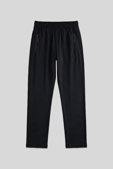 Siyah Erkek Fermuarlı Üç Cepli Standart Kalıp Klasik Paça Eşofman Alt - 84768 