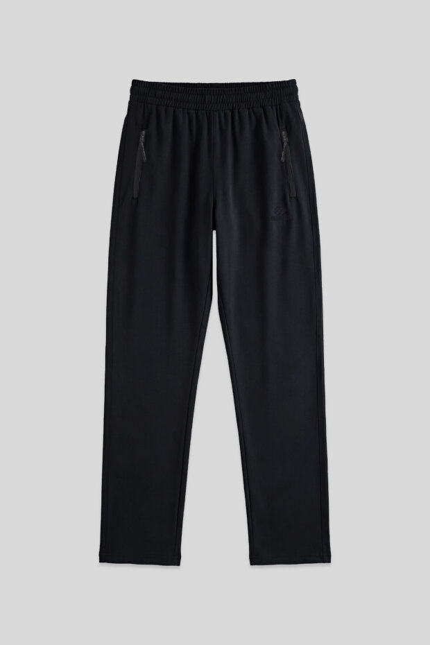 Siyah Erkek Fermuarlı Üç Cepli Standart Kalıp Klasik Paça Eşofman Alt - 84768 - 1