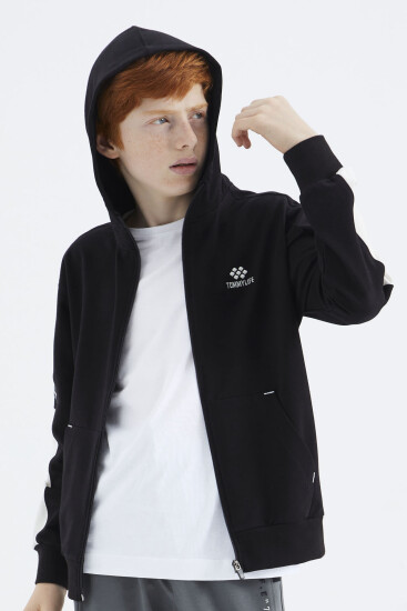 Siyah Fermuarlı Erkek Çocuk Sweatshirt - 11180 