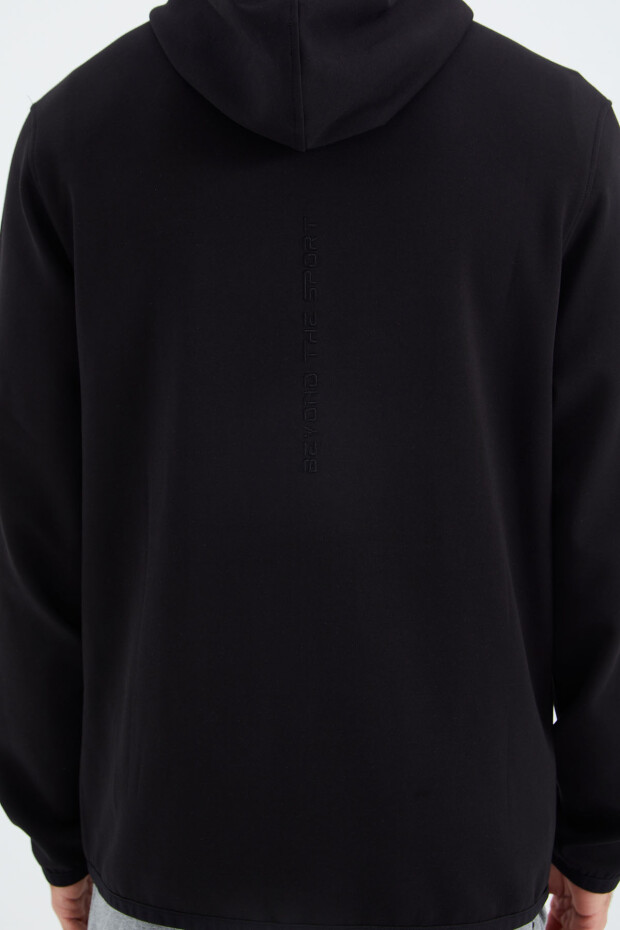 Siyah Fermuarlı Kapüşonlu Cep Detaylı Rahat Kalıp Erkek Sweatshirt - 88271