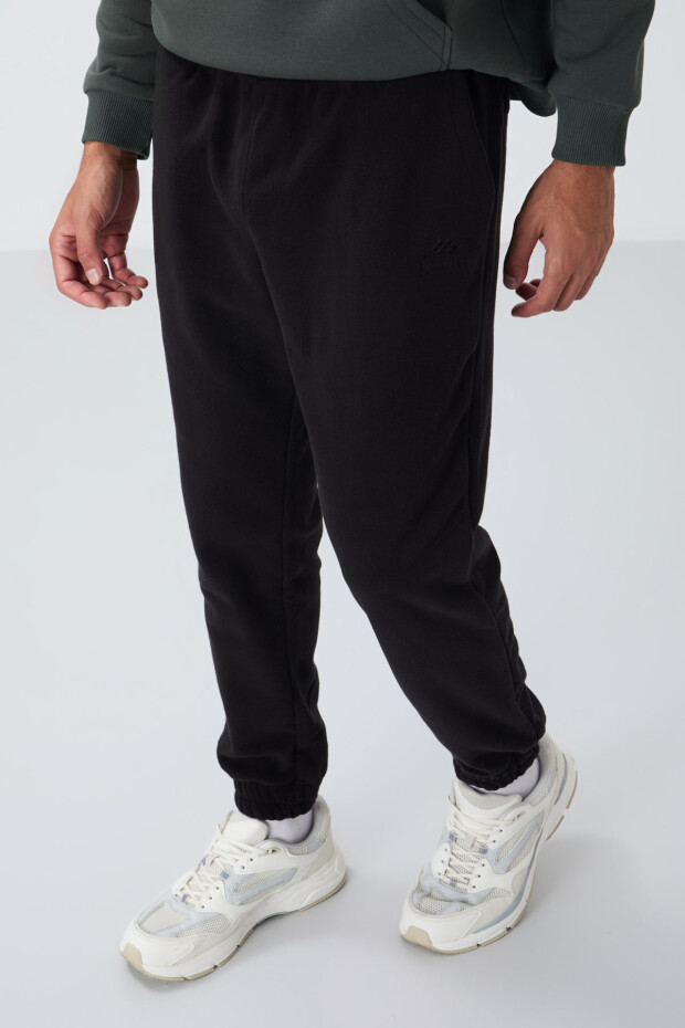 Siyah Gizli Fermuarlı Rahat Form Jogger Polar Erkek Eşofman Alt - 84866 - 3