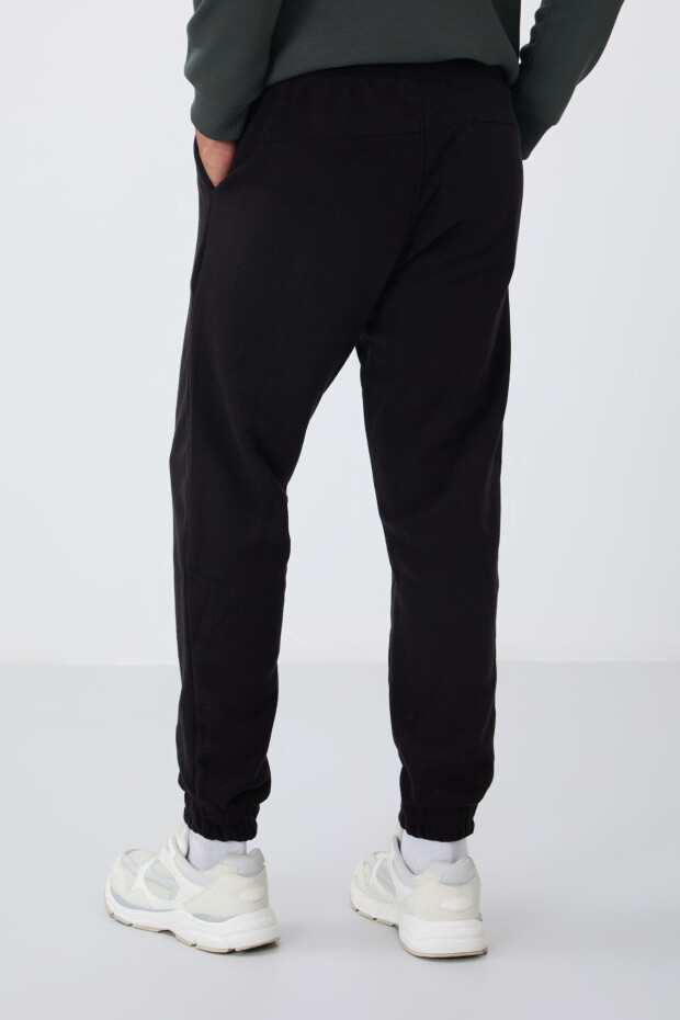 Siyah Gizli Fermuarlı Rahat Form Jogger Polar Erkek Eşofman Alt - 84866 - 6
