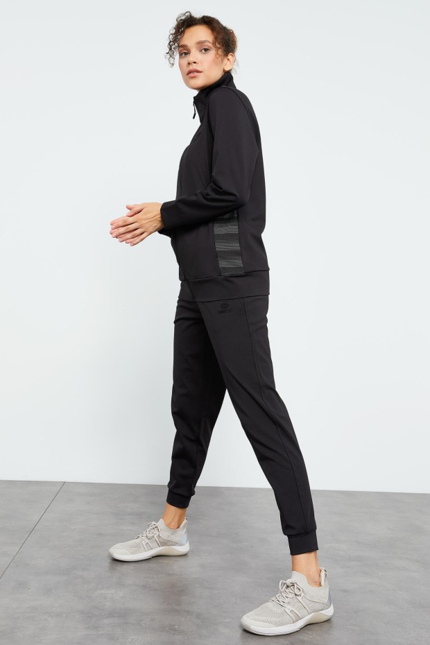 Siyah Ters Fermuarlı Dalgıç Kumaş Standart Kalıp Jogger Kadın Eşofman Takımı - 95272