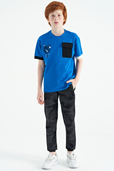 Siyah Kamuflaj Kamuflaj Baskı Detaylı Standart Kalıp Jogger Erkek Çocuk Eşofman Alt - 11096 - TOMMYLIFE