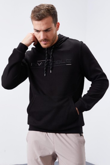 Siyah Kanguru Cep Standart Kalıp Kapüşonlu Erkek Sweatshirt - 87883 