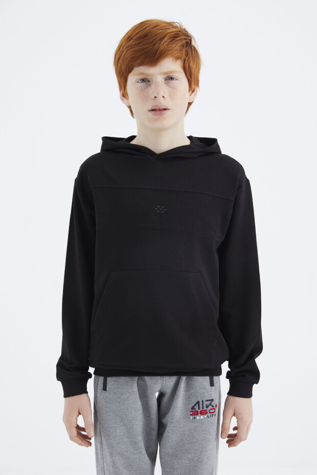 Siyah Kapüşonlu Basic Erkek Çocuk Sweatshirt - 11181