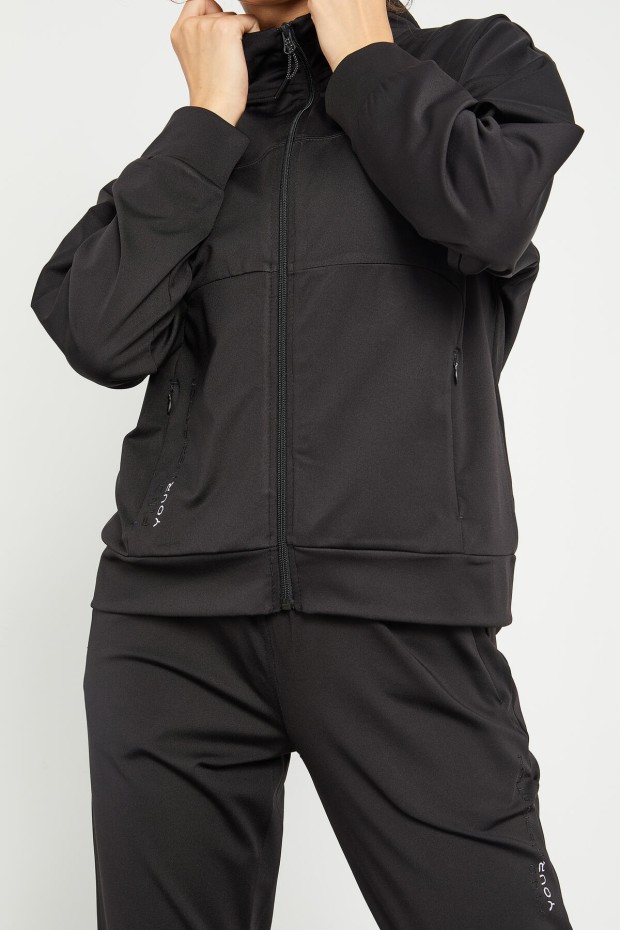 Siyah Kapüşonlu Gizli Cep Detaylı Standart Kalıp Kadın Eşofman Takımı - 95306