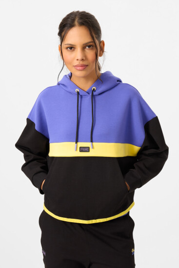 Siyah Kapüşonlu Pamuklu Renk Bloklu Kadın Eşofman Takım - 95327 - TOMMYLIFE (1)