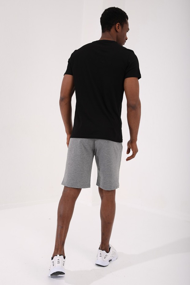 Siyah Kartal Baskılı Standart Kalıp O Yaka Erkek T-Shirt - 87932
