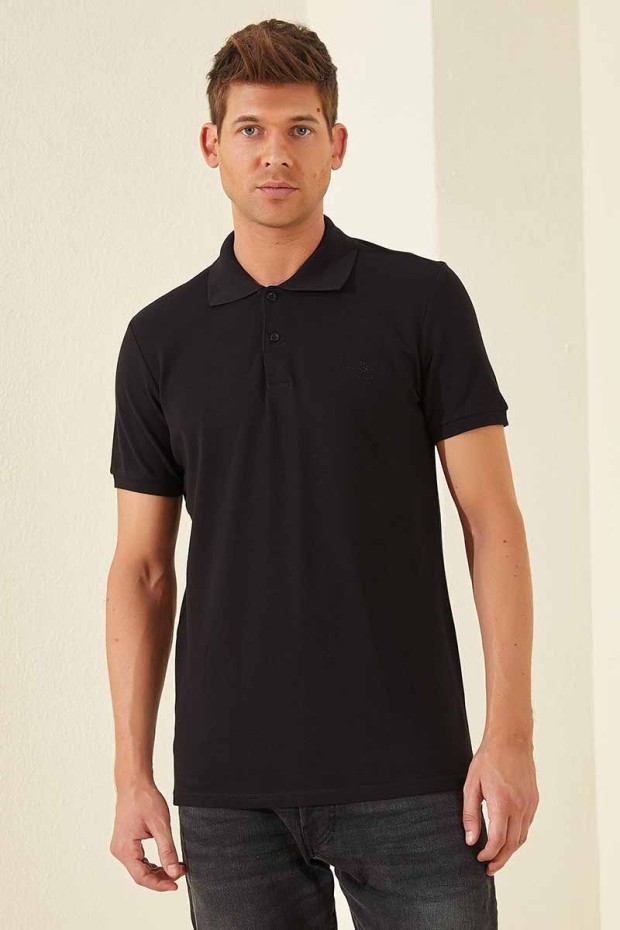 Siyah Klasik Kısa Kol Standart Kalıp Polo Yaka Erkek T-Shirt - 87787