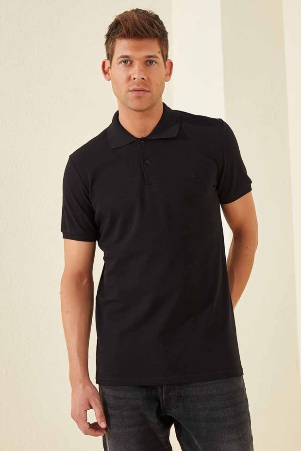 Siyah Klasik Kısa Kol Standart Kalıp Polo Yaka Erkek T-Shirt - 87787