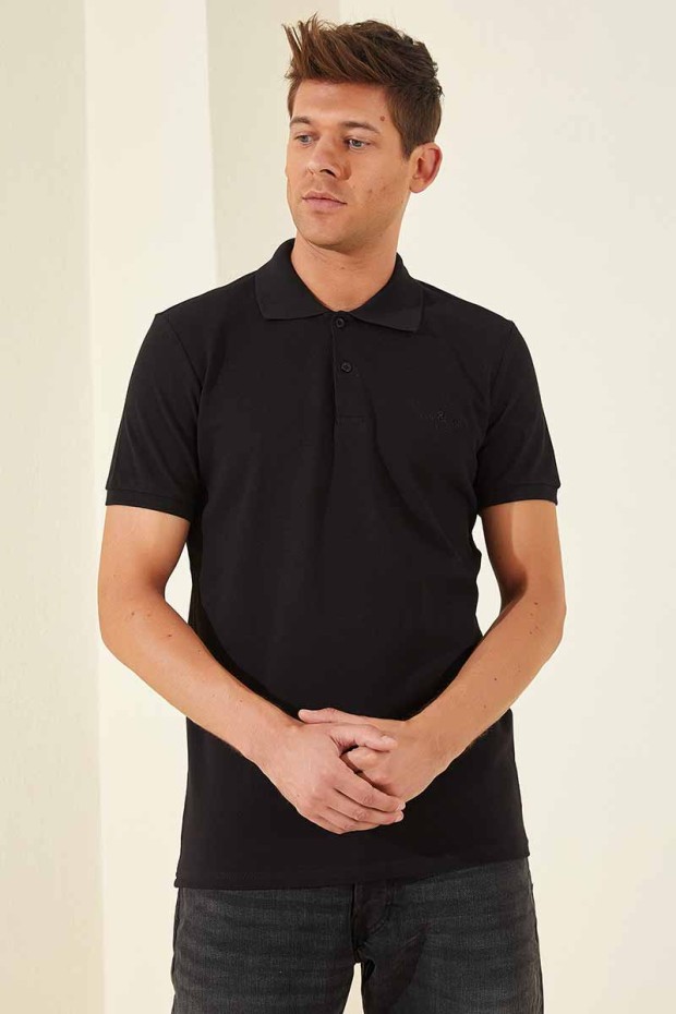 Siyah Klasik Kısa Kol Standart Kalıp Polo Yaka Erkek T-Shirt - 87787