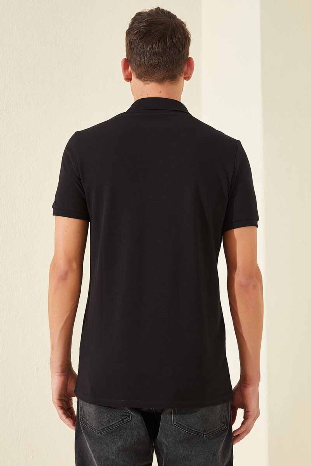 Siyah Klasik Kısa Kol Standart Kalıp Polo Yaka Erkek T-Shirt - 87787