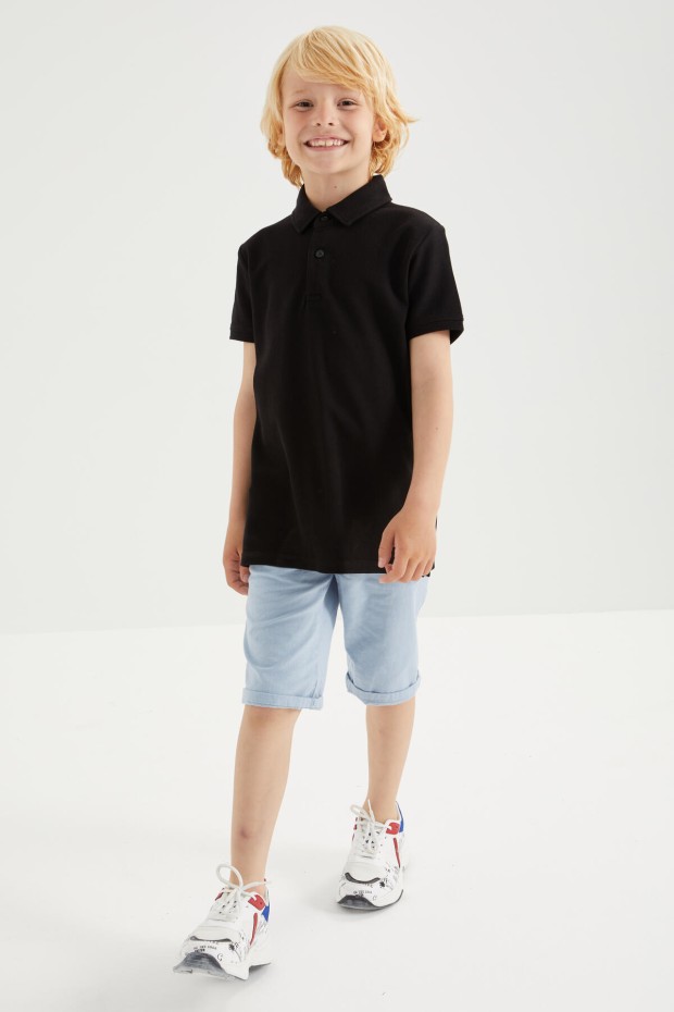Siyah Klasik Kısa Kollu Polo Yaka Erkek Çocuk T-Shirt - 10962