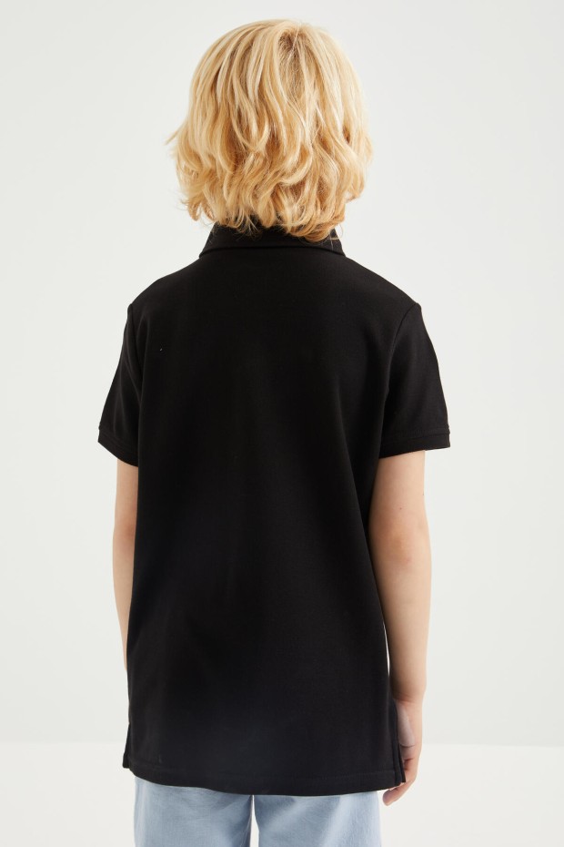 Siyah Klasik Kısa Kollu Polo Yaka Erkek Çocuk T-Shirt - 10962
