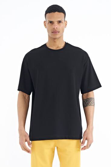 Siyah Kol Arma Detaylı Basic Oversize Erkek T-Shirt - 88193 