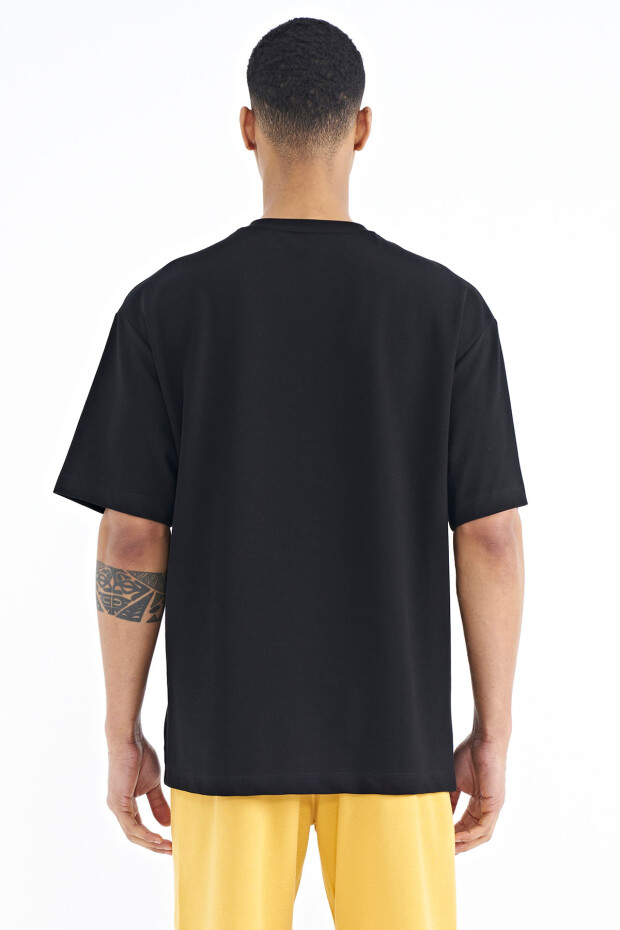 Siyah Kol Arma Detaylı Basic Oversize Erkek T-Shirt - 88193
