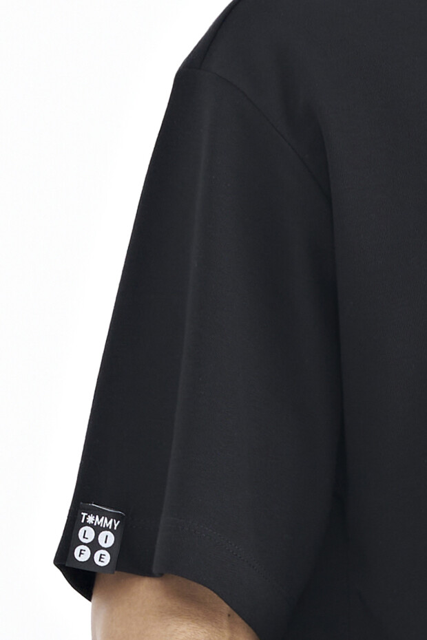 Siyah Kol Arma Detaylı Basic Oversize Erkek T-Shirt - 88193