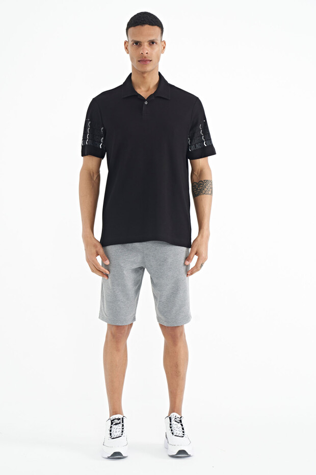 Siyah Kol Baskı Detaylı Polo Yaka Standart Form Erkek T-shirt - 88240