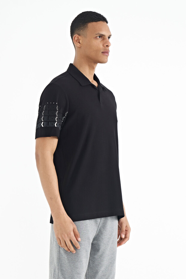 Siyah Kol Baskı Detaylı Polo Yaka Standart Form Erkek T-shirt - 88240