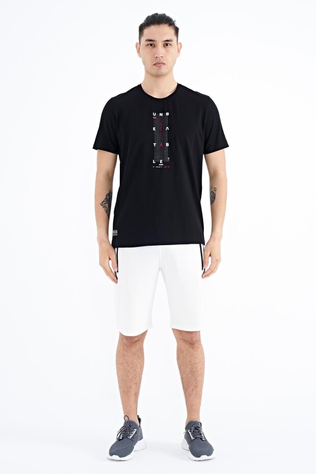Siyah Kol Şerit Detaylı O Yaka Standart Kalıp Erkek T-shirt - 88234