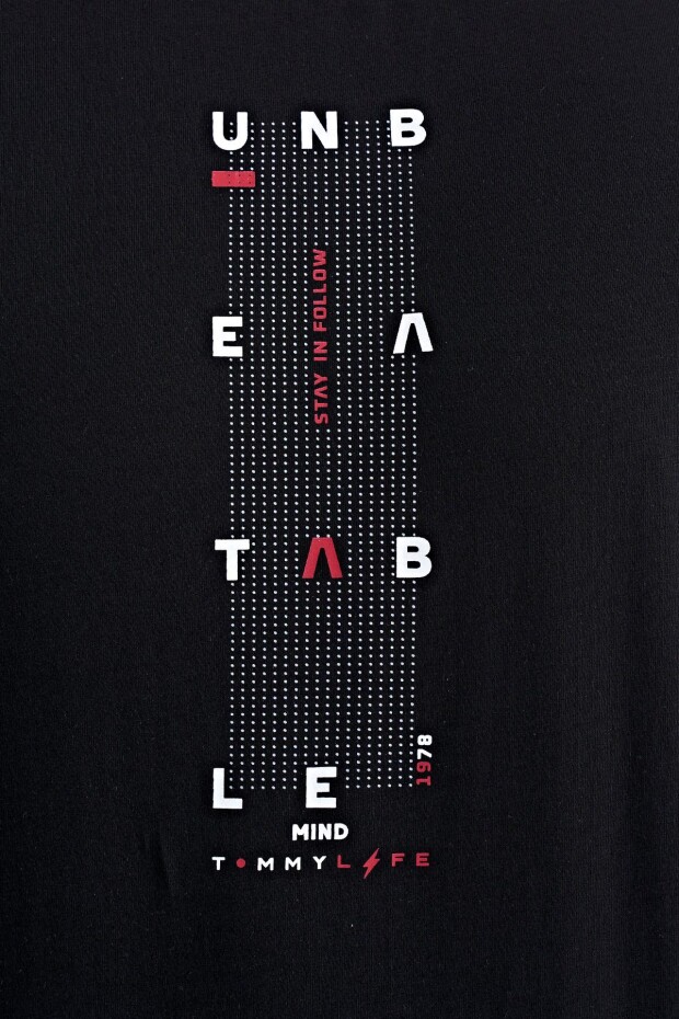 Siyah Kol Şerit Detaylı O Yaka Standart Kalıp Erkek T-shirt - 88234