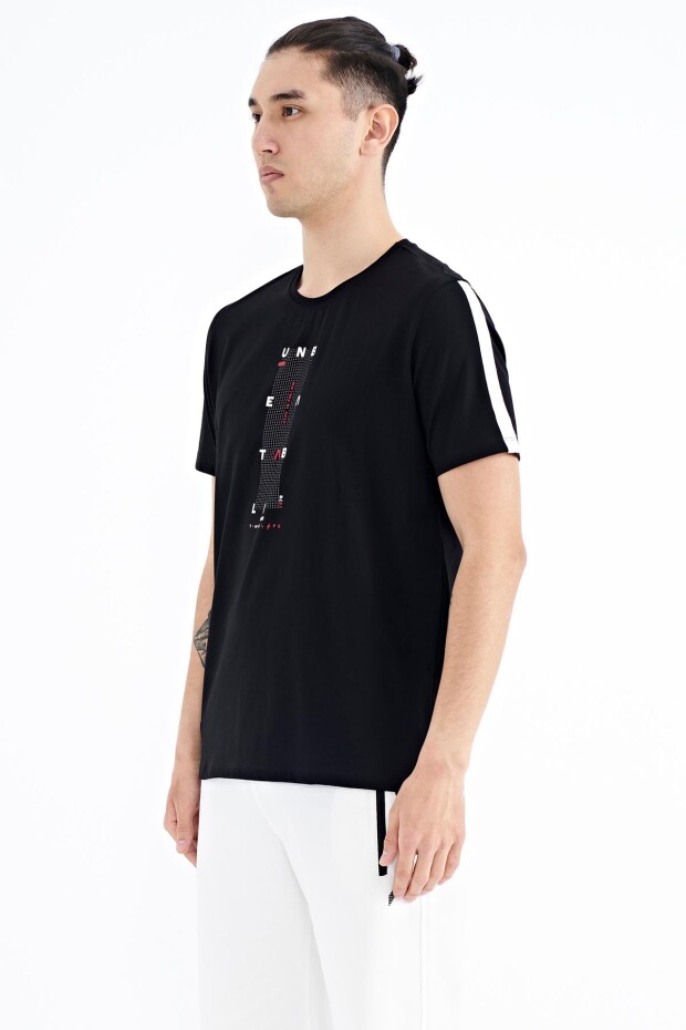 Siyah Kol Şerit Detaylı O Yaka Standart Kalıp Erkek T-shirt - 88234