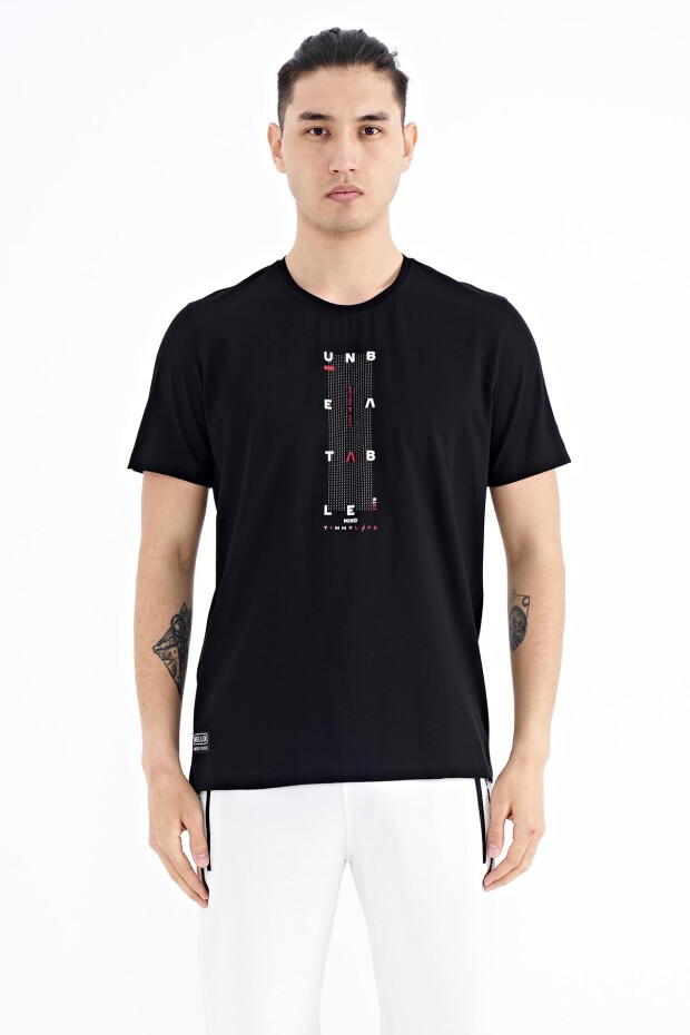 Siyah Kol Şerit Detaylı O Yaka Standart Kalıp Erkek T-shirt - 88234