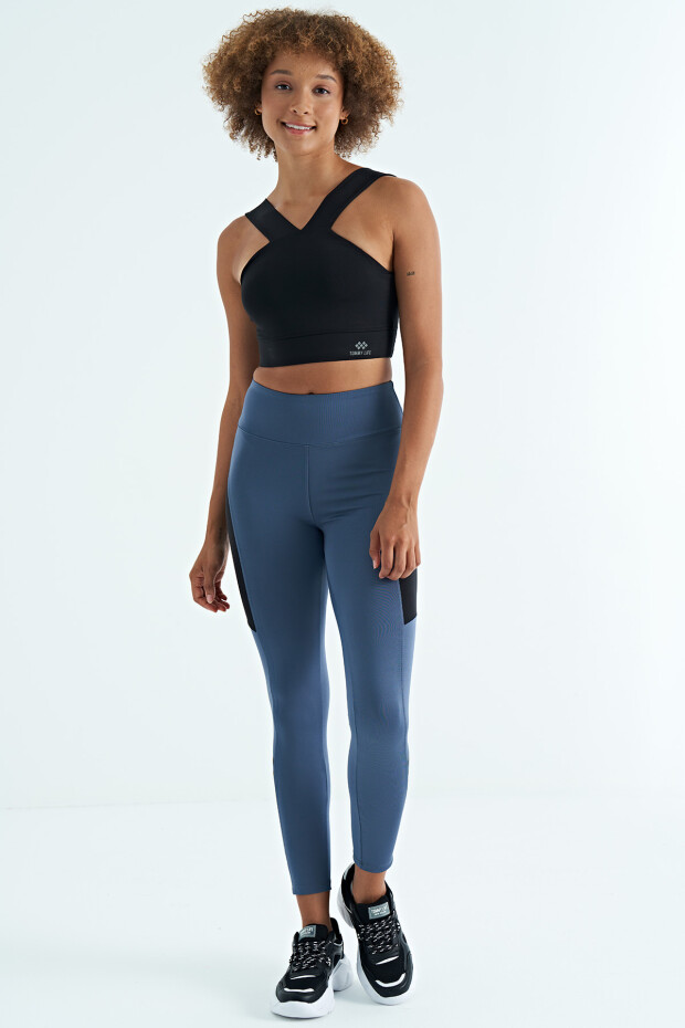 Siyah Logo Baskılı Dar Kalıp Dalgıç Kumaş Kadın Büstiyer - 97259 - 4