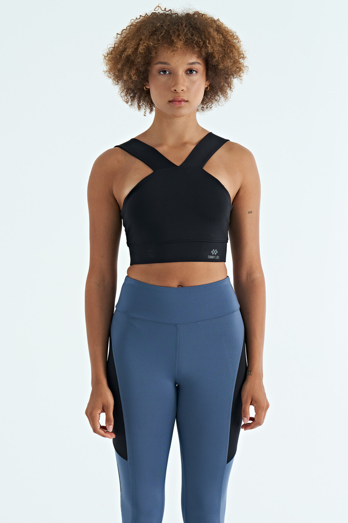 Siyah Logo Baskılı Dar Kalıp Dalgıç Kumaş Kadın Büstiyer - 97259 - TOMMYLIFE