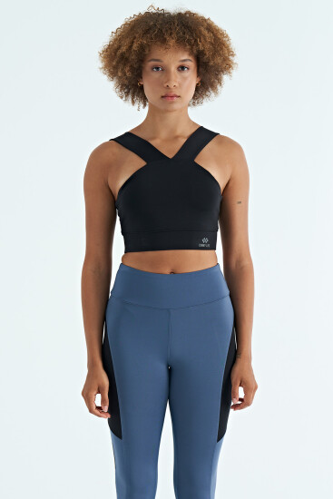 Siyah Logo Baskılı Dar Kalıp Dalgıç Kumaş Kadın Büstiyer - 97259 - TOMMYLIFE