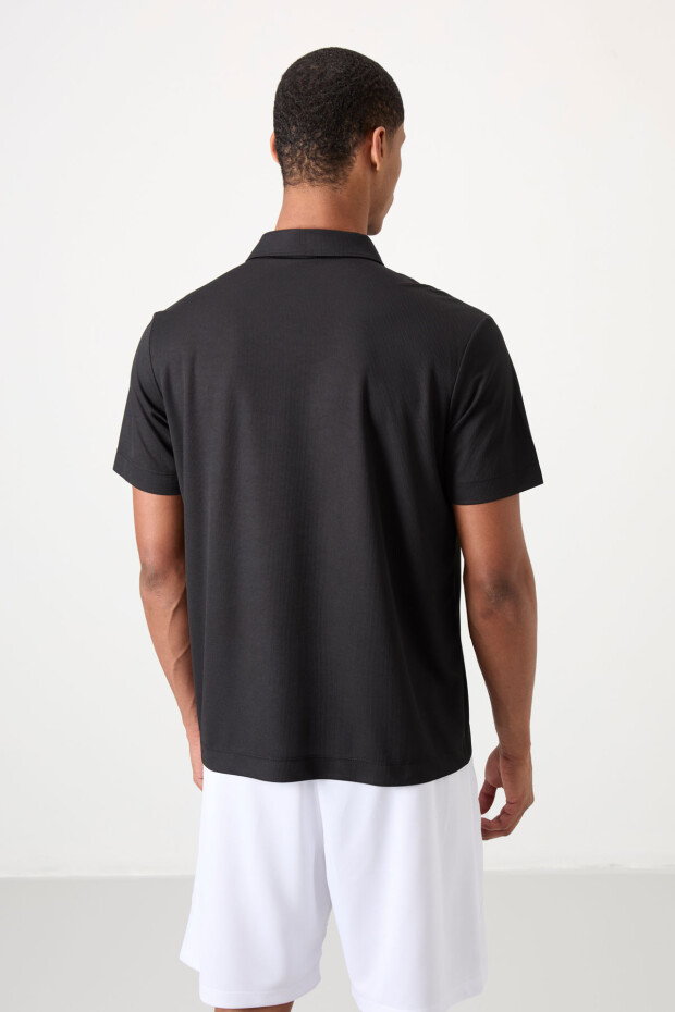 Siyah Logo Baskılı Standart Kalıp Polo Yaka Aktif Spor Erkek T-Shirt - 88252 - 5