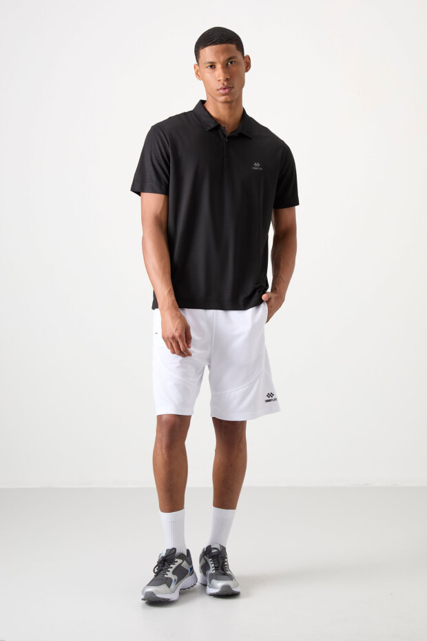 Siyah Logo Baskılı Standart Kalıp Polo Yaka Aktif Spor Erkek T-Shirt - 88252 - 2
