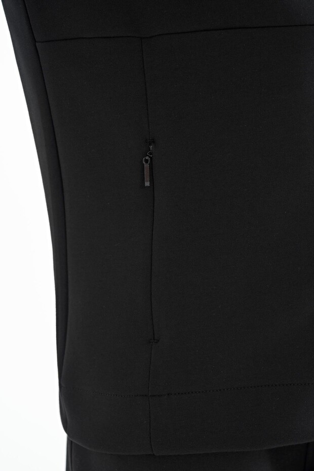 Siyah Logo Nakışlı Dik Yaka Fermuarlı Gizli Cep Detaylı Erkek Eşofman Takım - 85201