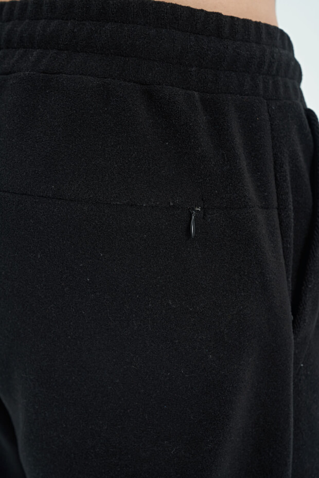 Bret Siyah Logo Nakışlı Erkek Polar Eşofman Alt - 82107