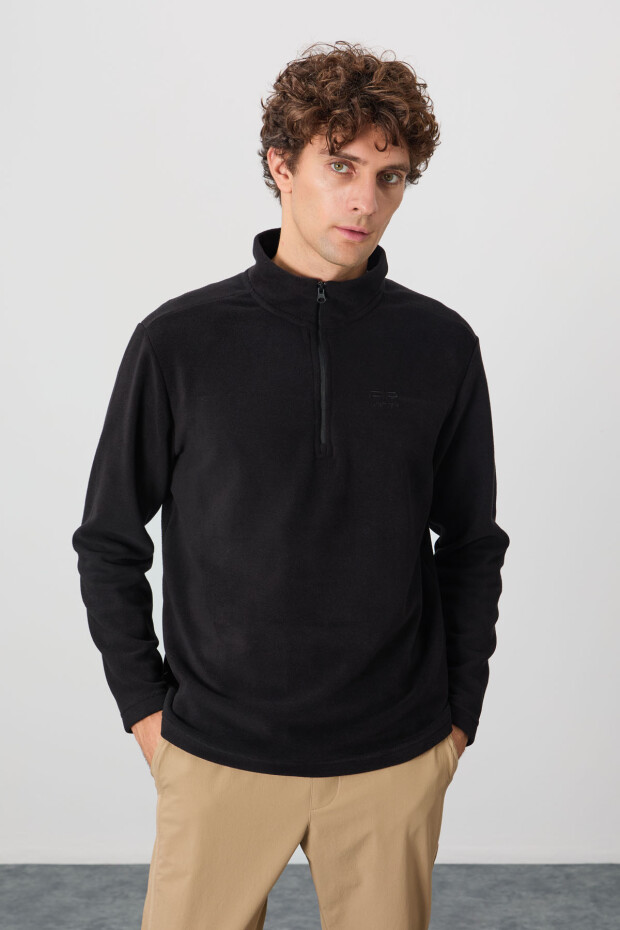 River Siyah Dik Yaka Erkek Polar Sweatshirt - 88310