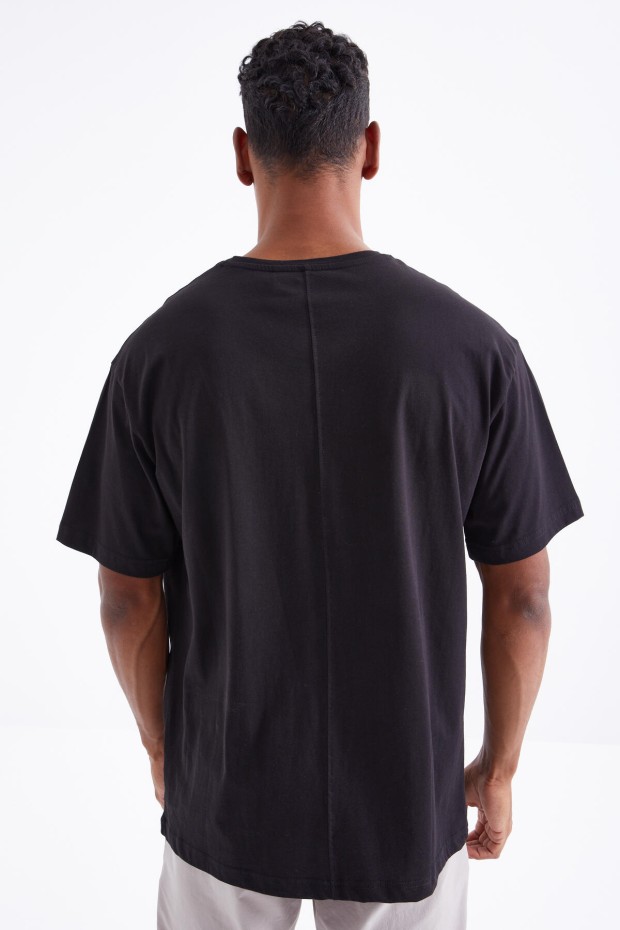 Siyah Minimal Baskılı O Yaka Erkek Oversize T-Shirt - 88096