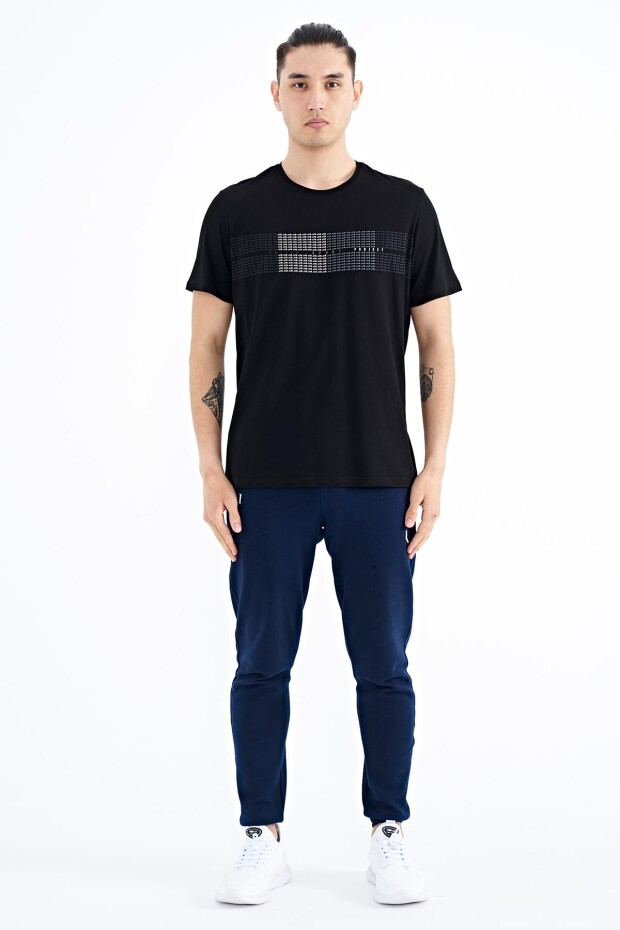 Siyah Minimal Yazı Baskılı Standart Kalıp Erkek T-shirt - 88182