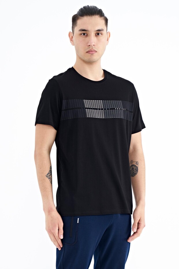 Siyah Minimal Yazı Baskılı Standart Kalıp Erkek T-shirt - 88182