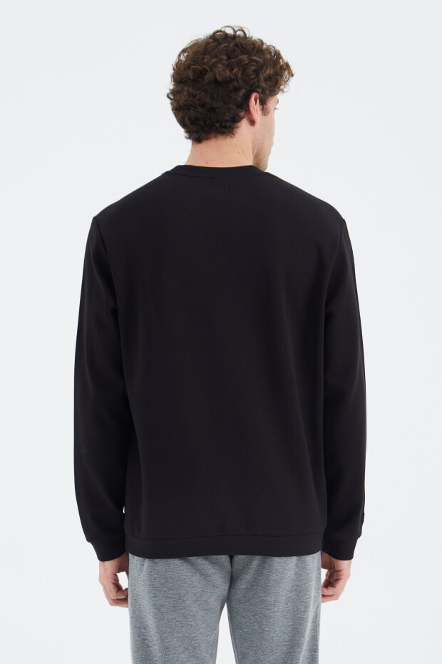 Siyah O Yaka Ön Dikiş Detaylı Basic Rahat Kalıp Erkek Sweatshirt - 88270