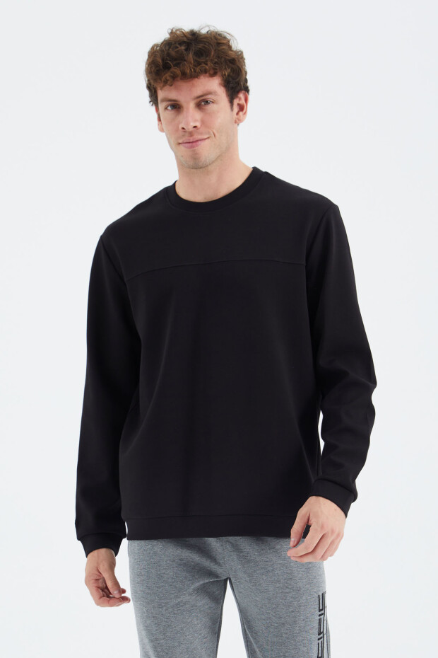 Siyah O Yaka Ön Dikiş Detaylı Basic Rahat Kalıp Erkek Sweatshirt - 88270