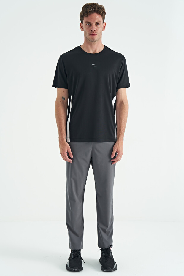 Siyah O Yaka Standart Kalıp Biyeli Aktif Spor Erkek T-Shirt - 88254