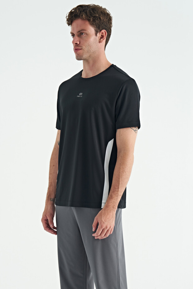 Siyah O Yaka Standart Kalıp Biyeli Aktif Spor Erkek T-Shirt - 88254