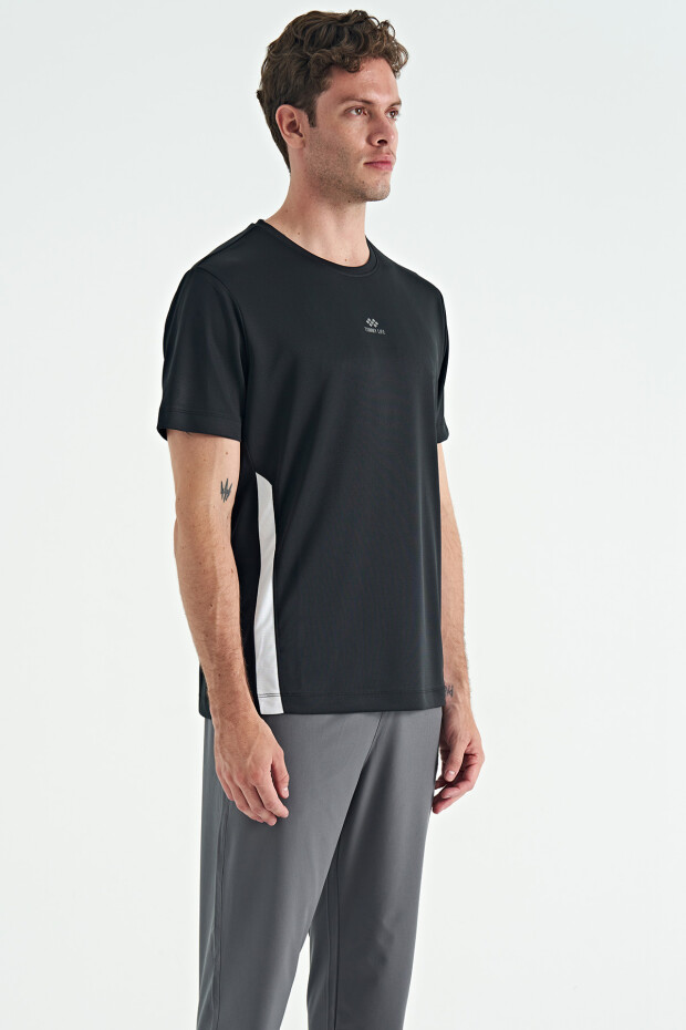 Siyah O Yaka Standart Kalıp Biyeli Aktif Spor Erkek T-Shirt - 88254