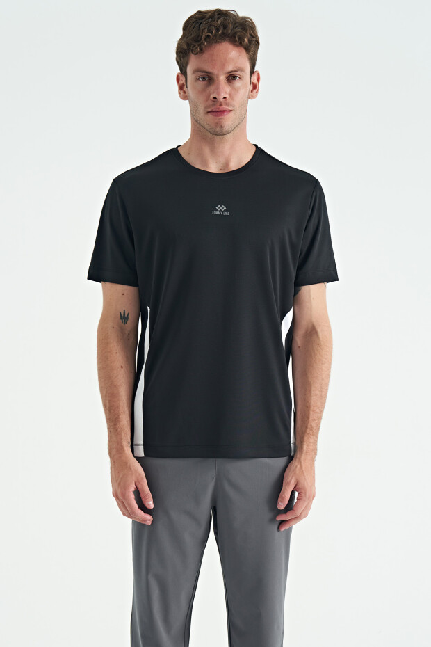 Siyah O Yaka Standart Kalıp Biyeli Aktif Spor Erkek T-Shirt - 88254