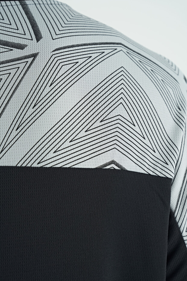 Siyah O Yaka Standart Kalıp Sırt Baskı Detaylı Aktif Spor Erkek T-Shirt - 88256