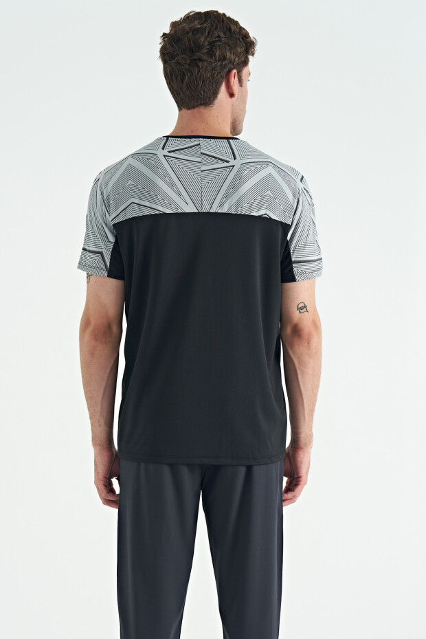 Siyah O Yaka Standart Kalıp Sırt Baskı Detaylı Aktif Spor Erkek T-Shirt - 88256