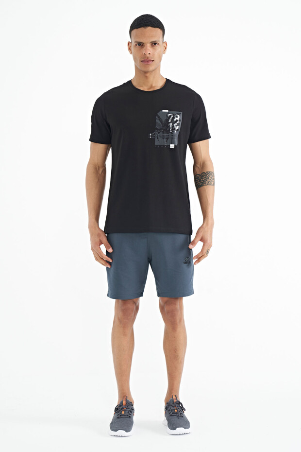 Siyah Ön Arka Baskı Detaylı Standart Form Erkek T-shirt - 88233
